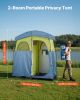 VEVOR Camping Shower Tent, 2-Room Portable Privacy Tent Changing Room with Shower Bag, Ground Stakes, Ropes, Carry Bag, and Support Poles